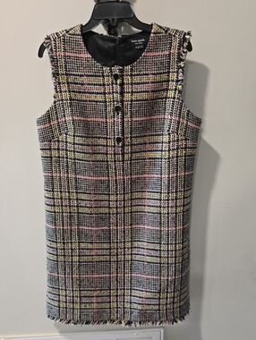 kate spade Black, Cream, Pink & Yellow Plaid Tweed Sleeveless Dress